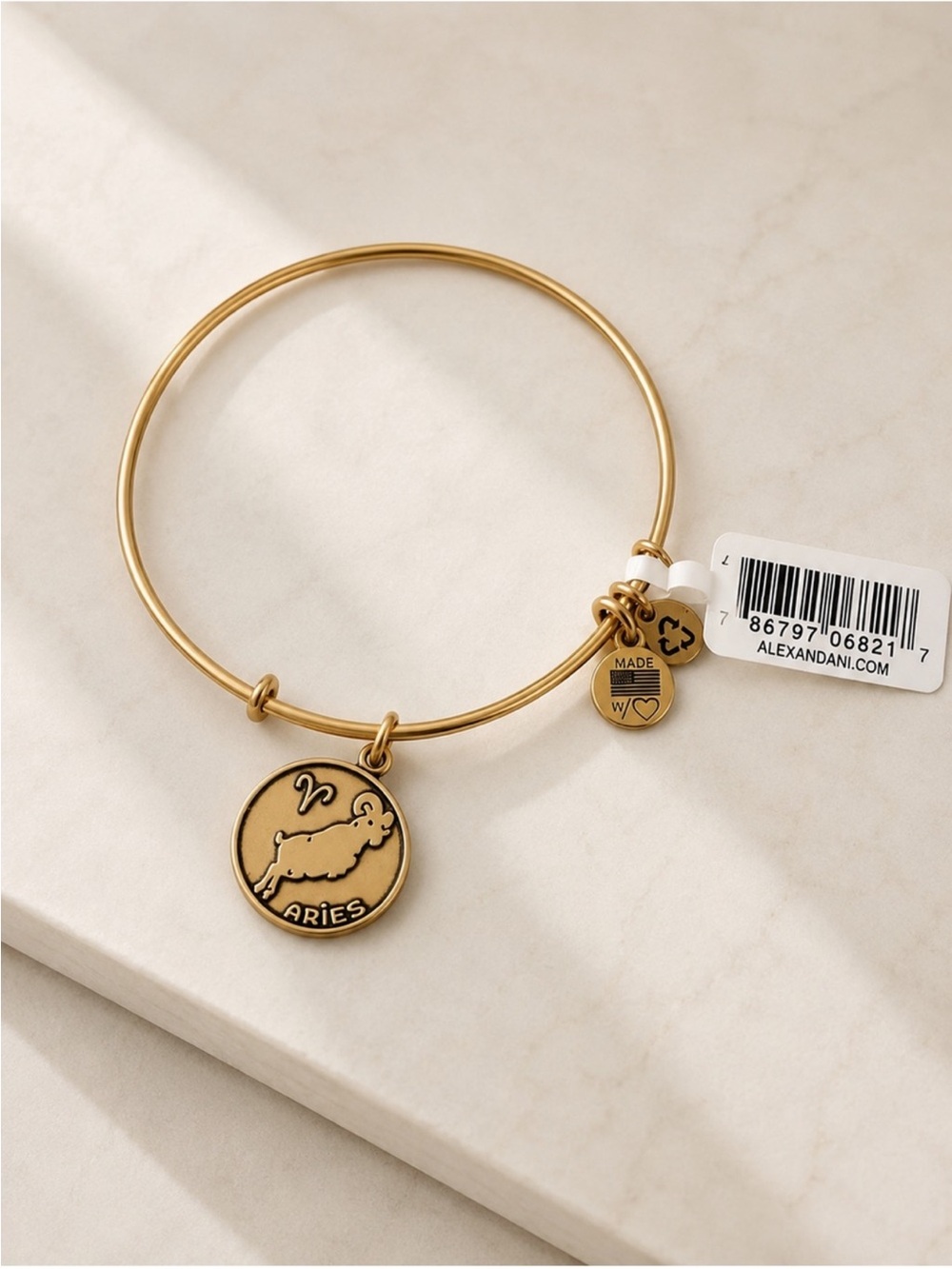 Alex and Ani Aries Zodiac Expandable Wire Bangle Bracelet Gold Tone NWT